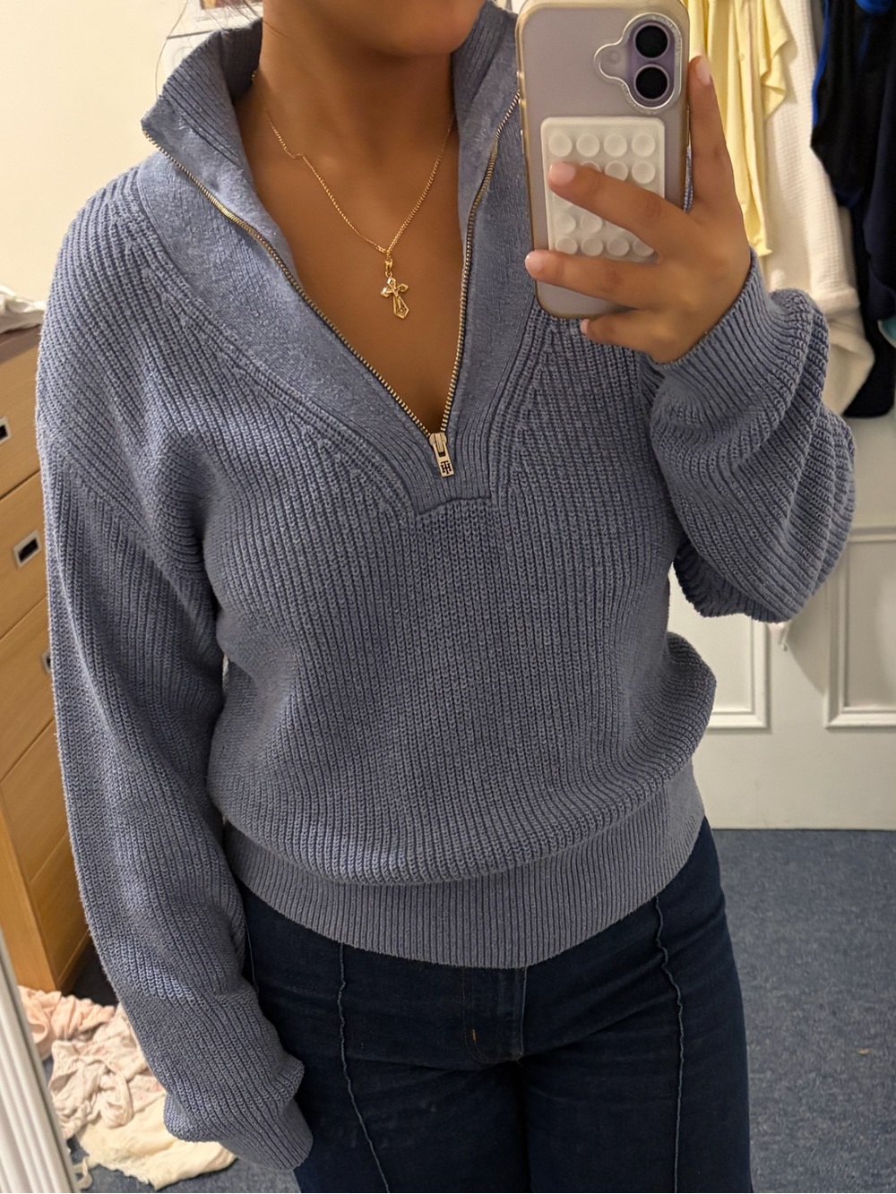 Tommy Hilfiger Light Blue Half-Zip Ribbed Sweater